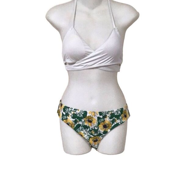 Swim, Swimwear Bikini, Tropical, size Large, White Top, Floral Bottom, Fully Lin - Picture 1 of 7